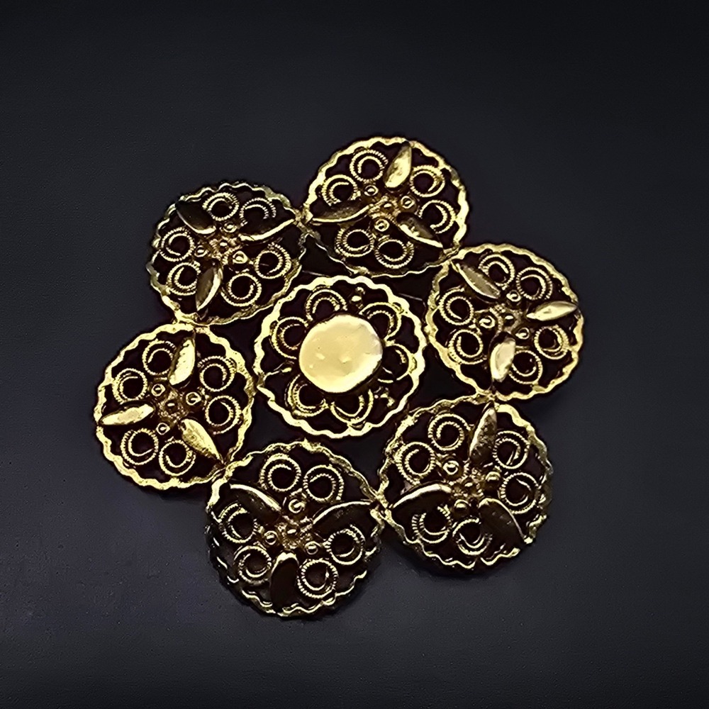 Florenza Gold Tone Filigree Flower Brooch Vintage Costume Jewelry